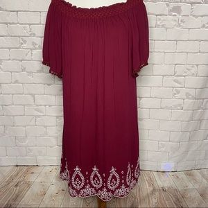 Joy Joy Maroon Off Shoulder Embroidered Dress Size Large